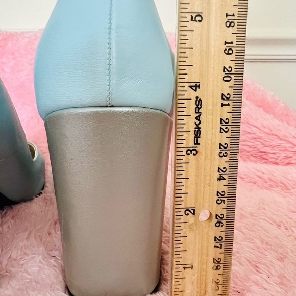 Graham Street Pastel Blue Leather Shoes With Silver Heels - Picture 9 of 10